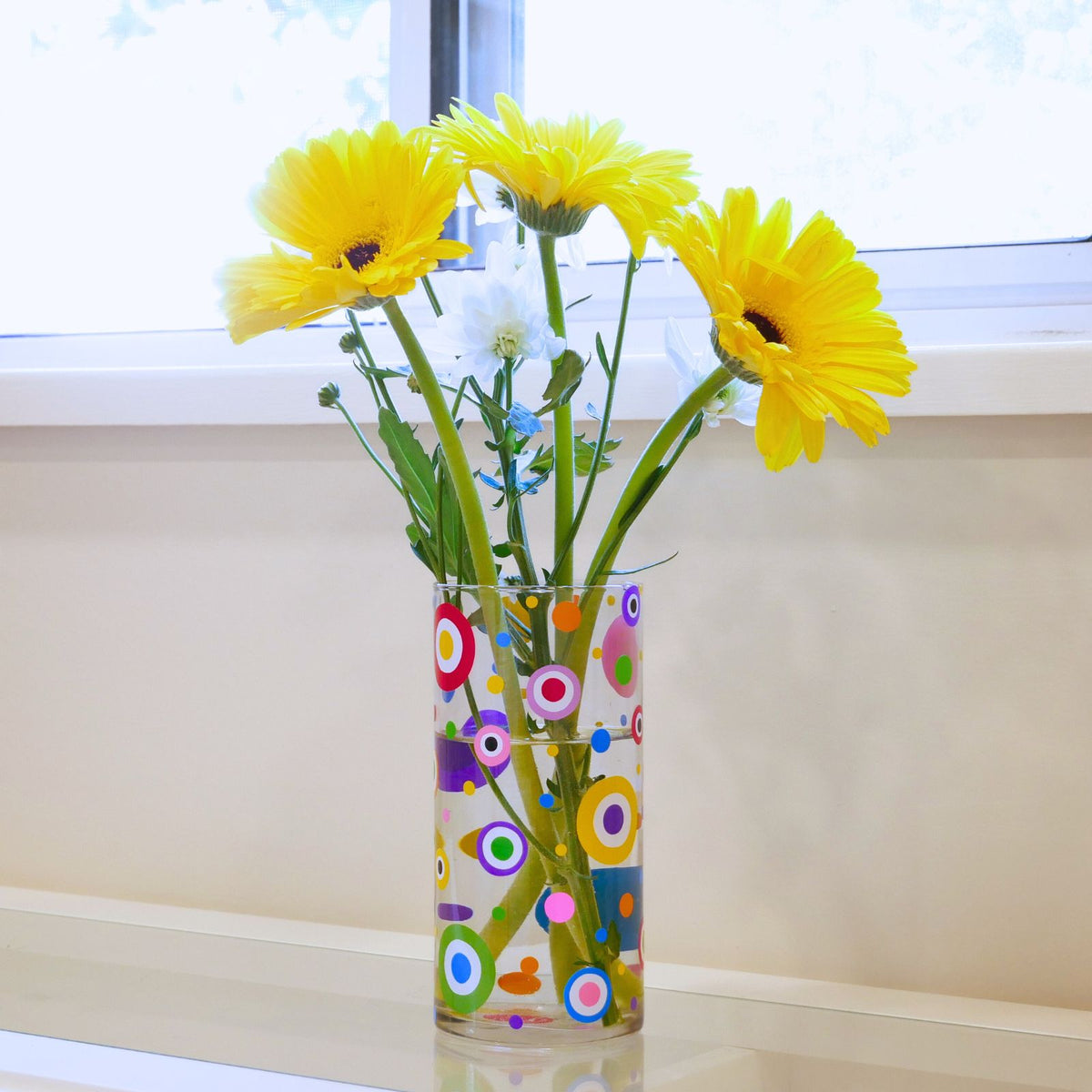 Hand Decorated Cylinder Glass Table Vase