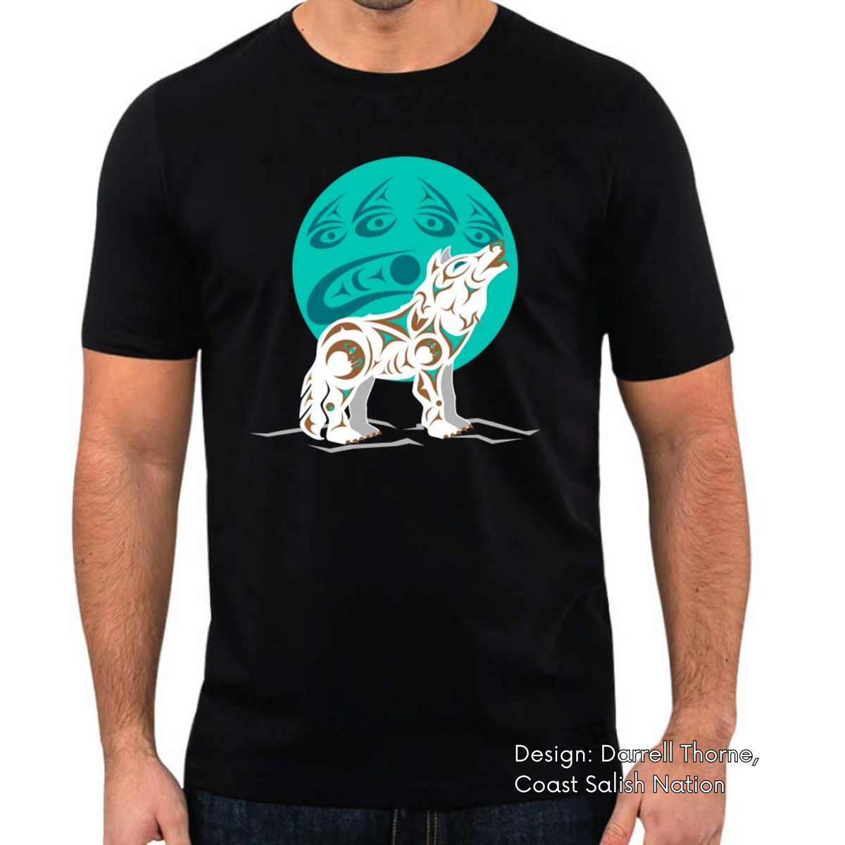 T-shirt with Howling Wolf Indigenous Design