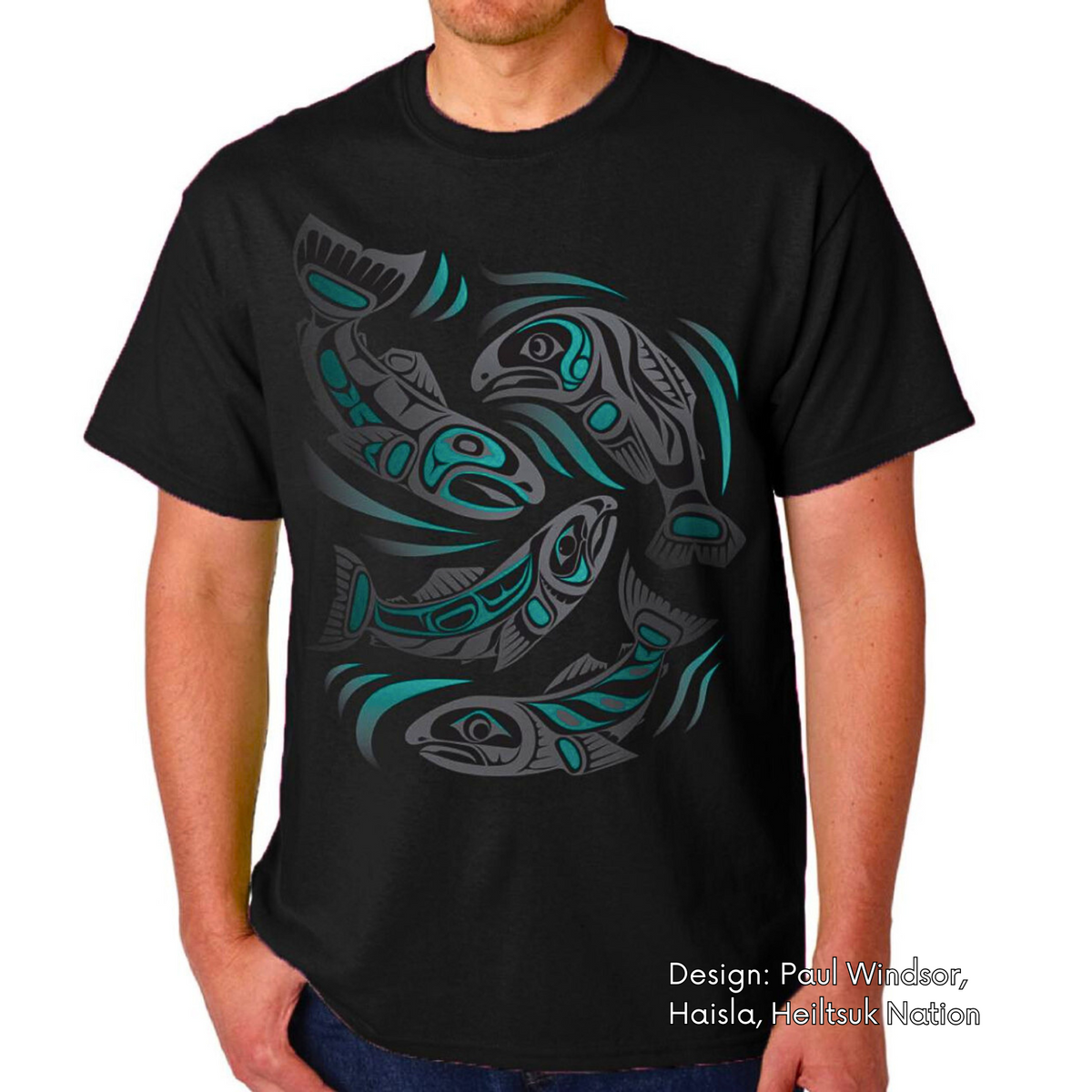 T-shirt with Sacred Salmon Indigenous Design