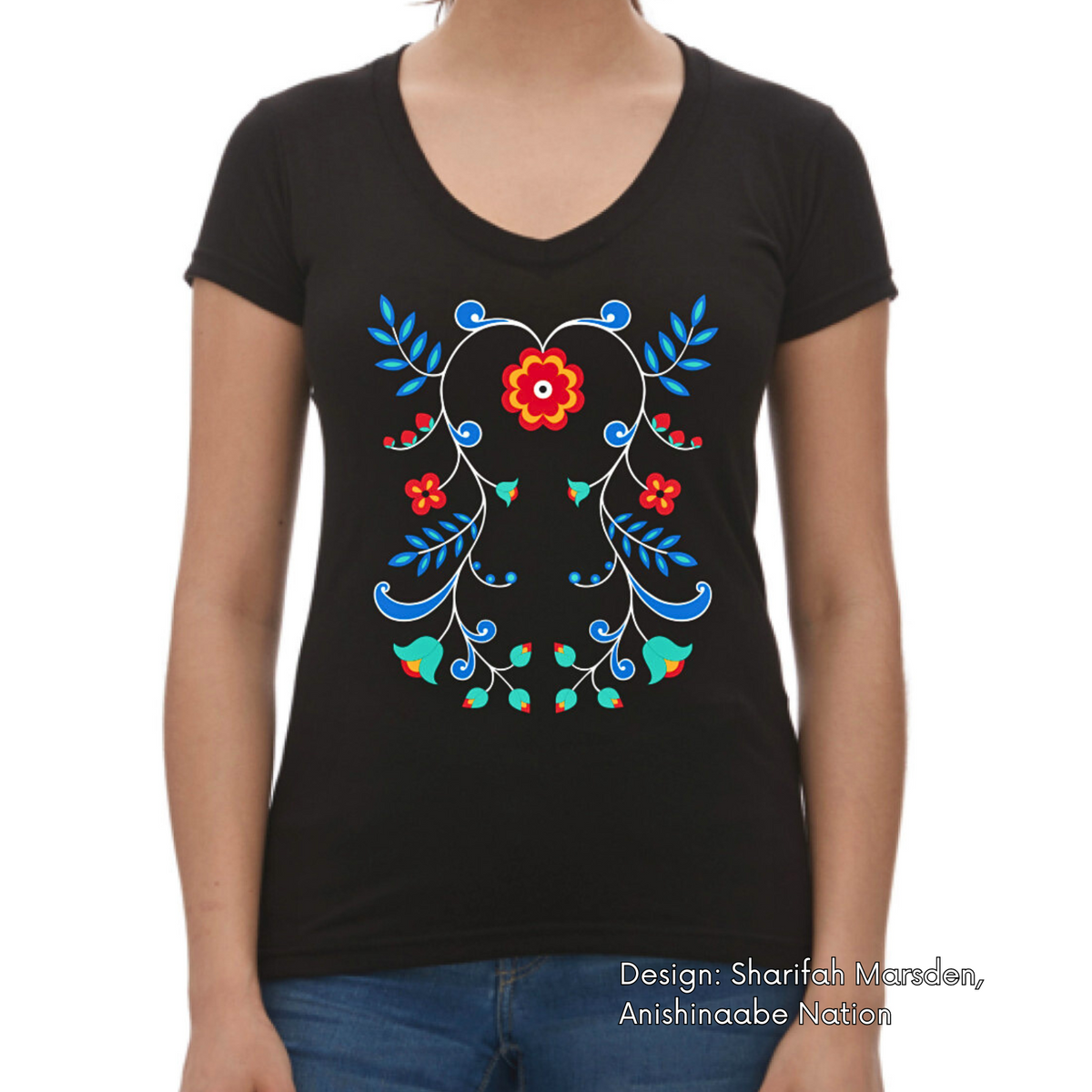 Ladies T-shirt with Honouring Our Life Givers Indigenous Design