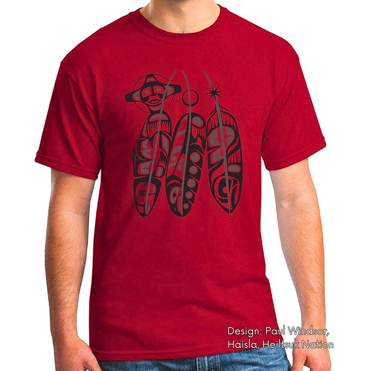 T-shirt with Salmon Life Cycle Indigenous Design